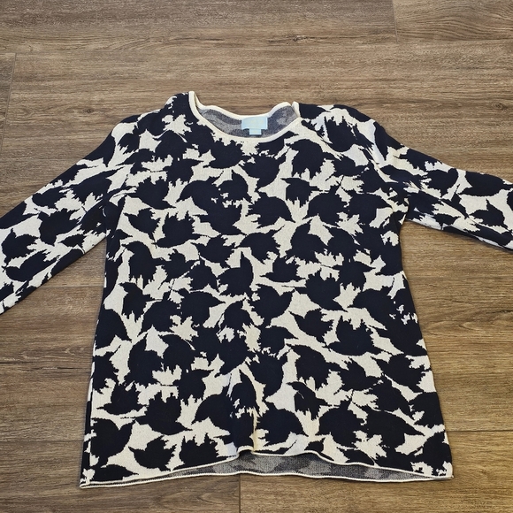 CeCe By Cynthia Steffe Blue/White Floral Long Sleeve Soft Womens Sweater Sz M - Picture 5 of 9